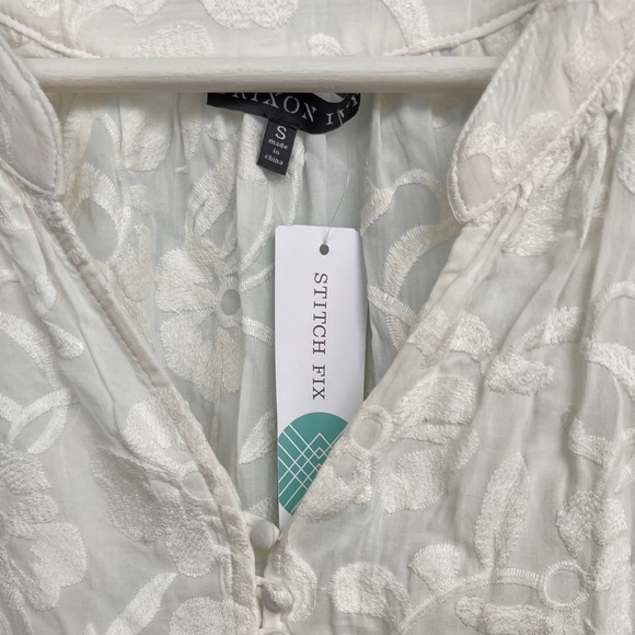NWT Brixon Ivy Andrina Embroidery Cream Blouse Cropped Sleeves Sz A Rayon - Picture 3 of 10